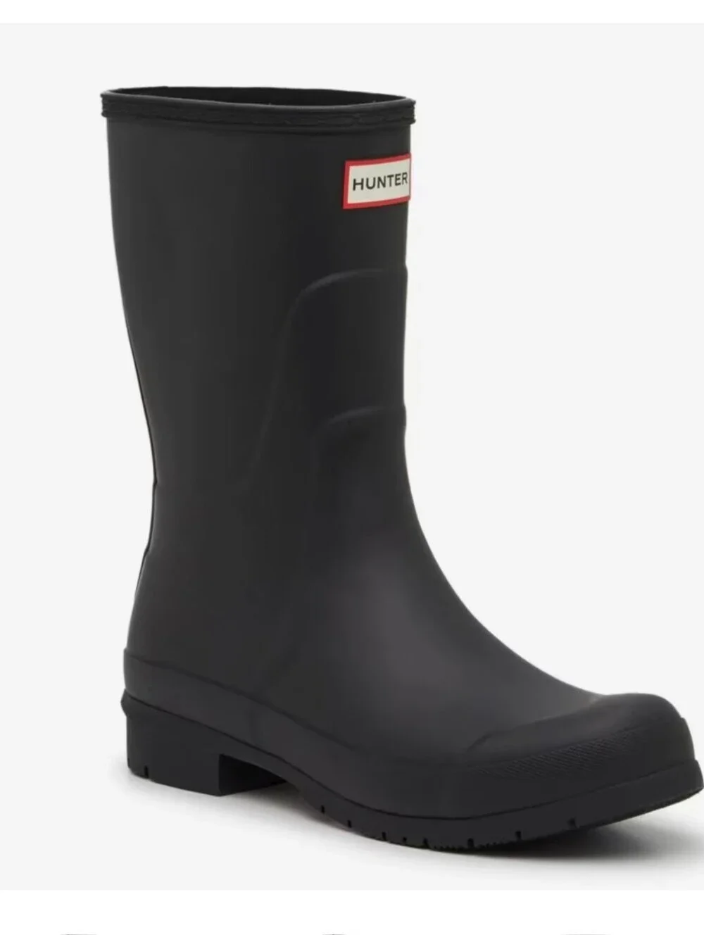 Hunter Original Short Wellington Rain Boots Black Cream Logo Women's UK 7 / US 9